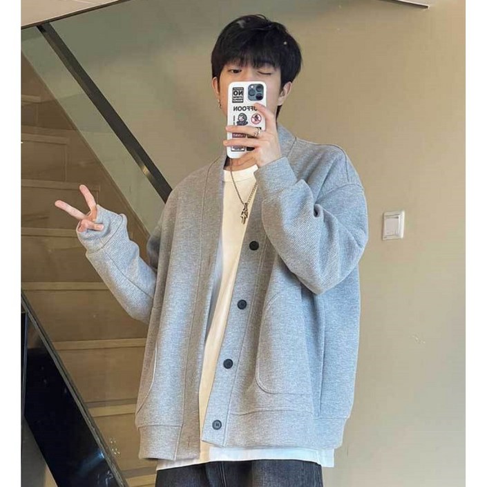 남성용 무지 브이넥 가디건-VG