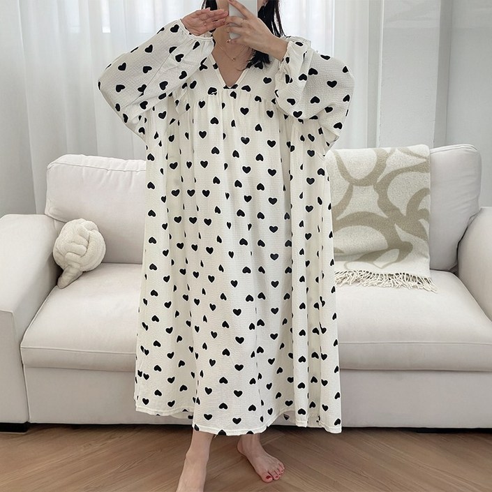 뜨왈 빅사이즈 긴팔 감성 원피스 파자마 홈웨어 44부터120까지