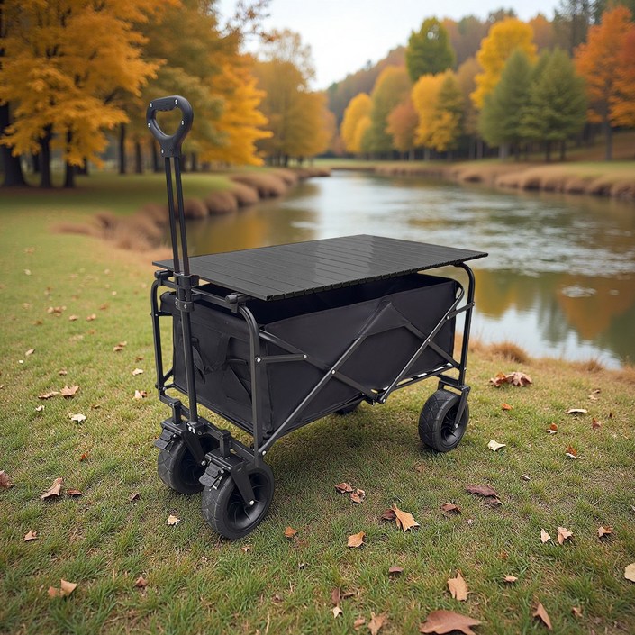 MoCaLiLi 캠핑웨건 접이식 다용도 캠핑카  휴대용 테이블, 1개, 블랙85.552.7cm 테이블보드