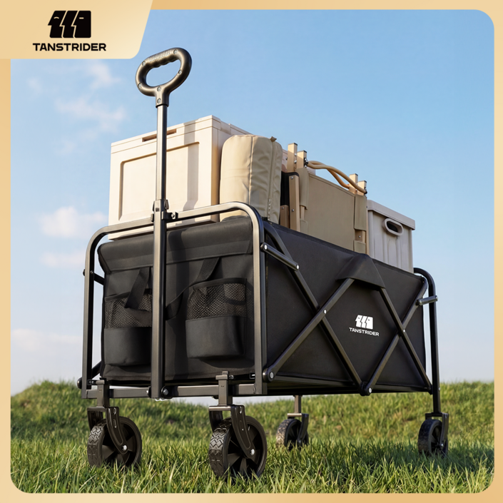 TANSTRIDER 웨건 접이식 아웃도어 캠핑 폴딩 카트 접이식 카트 쇼핑카트 장바구니 캐리어 카트 접이식 카트 4바퀴 캠핑웨건 캠핑 용품 폴딩카트804991.5cm, 1개, 블랙