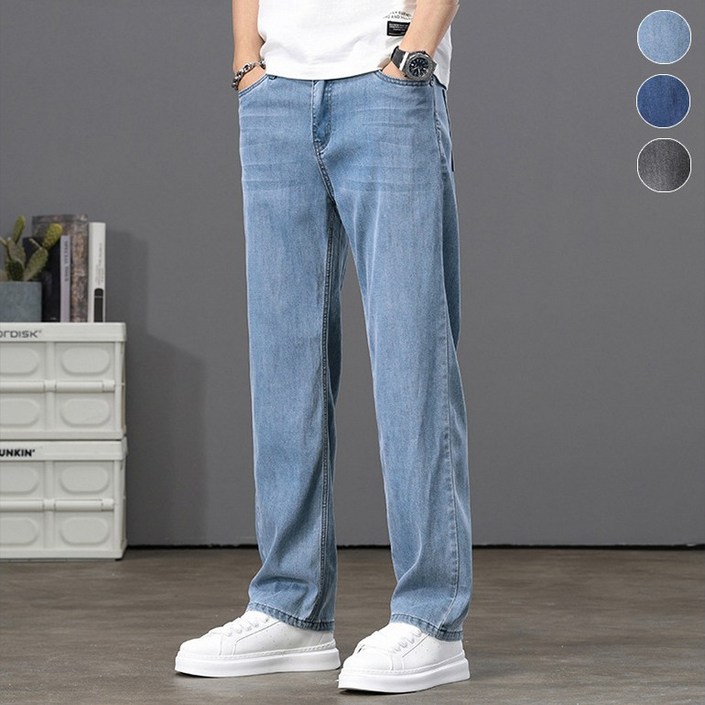 wassup 남자 청바지 여름용 얇은 텐셀데님팬츠  일자 슬랙스 쿨진 편한 빅 사이즈 팬츠
