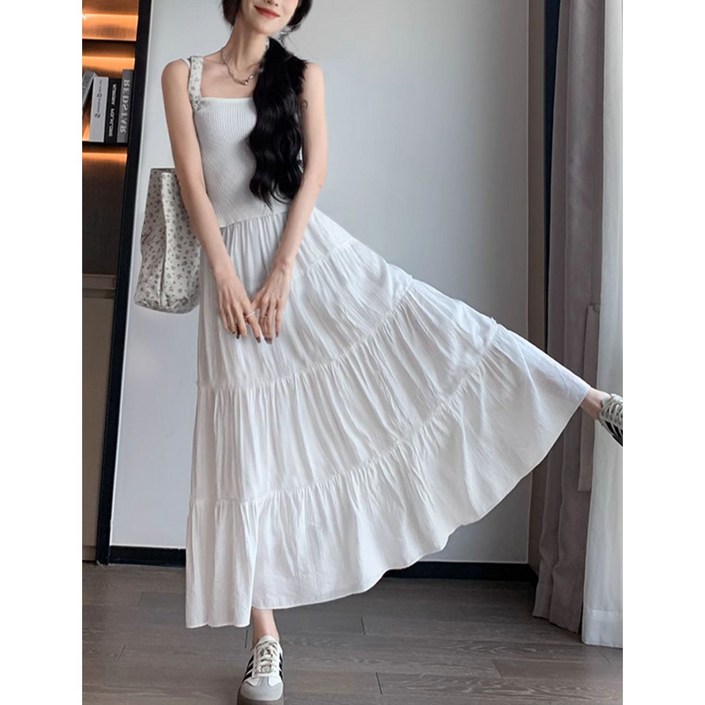 유리아나 여성 가늘 셔링 롱 스커트 주름 스커트 쉬픈 스커트 회이트 밴딩 허리 스커트