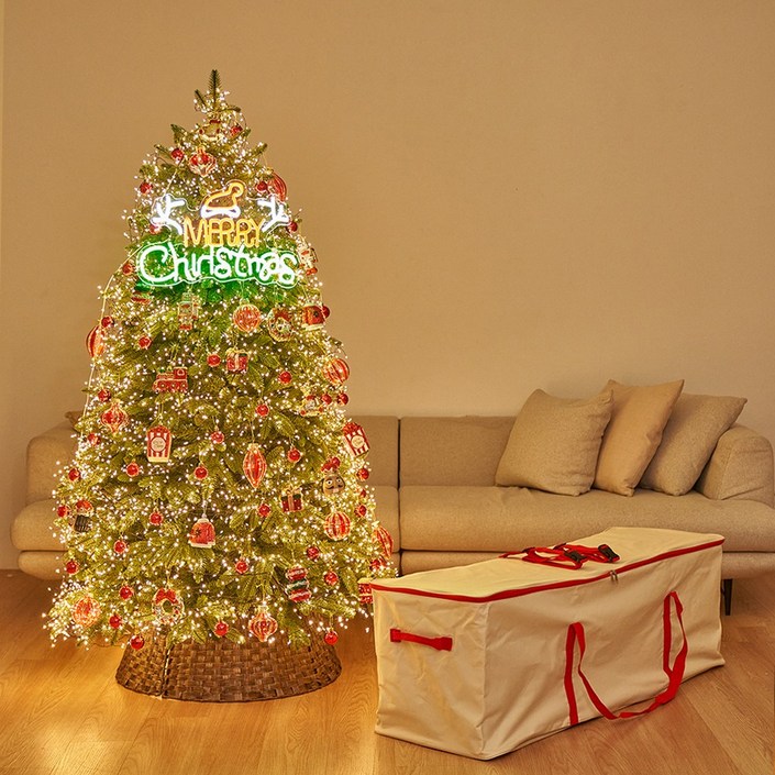 크리스마스트리 풀세트 전구 무장식 전나무 대형 특대, 트리+전구+비쥬세트