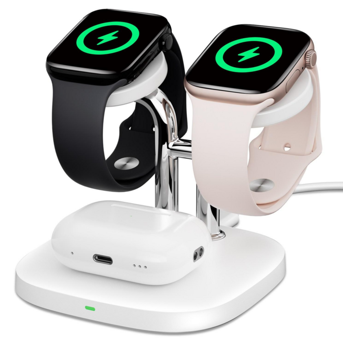 SwanScout704A 듀얼 애플워치 무선충전기 아이워치11 에어팟 3in1 충전 거치대 호환 화이트, 회이트, 1개