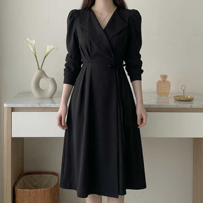 벨로아 여성 예복 원피스 77까지 카라 랩 스커트 하객룩