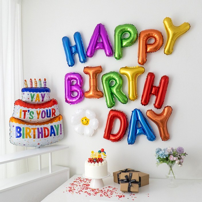 해피제이니 생일이벤트 풍선 레터링 가랜드 레인보우 생일 파티용품 세트