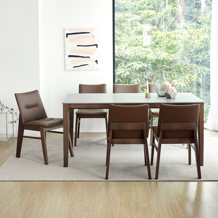 베스트리빙 루마니아 빈츠 포세린 1600 6인용 통 세라믹식탁 테이블세트의자6개4colors, 모카브라운솔리드베이지