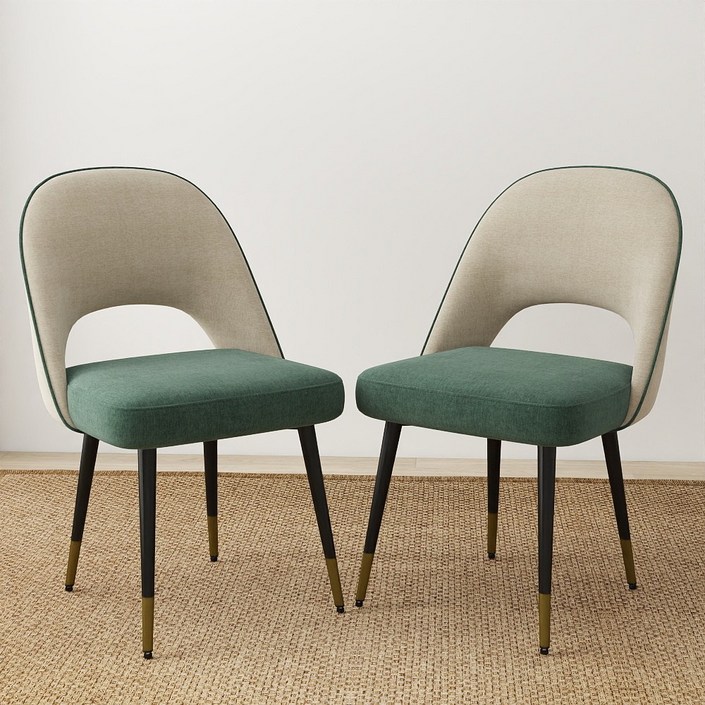 직물 등받이 식탁 의자 투피스 2P, 2개, 린넨코발트그린