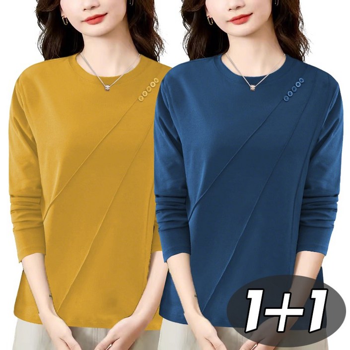 별하늘 1+1 중년 여성용 라운드넥 캐주얼 이너 긴팔 티셔츠