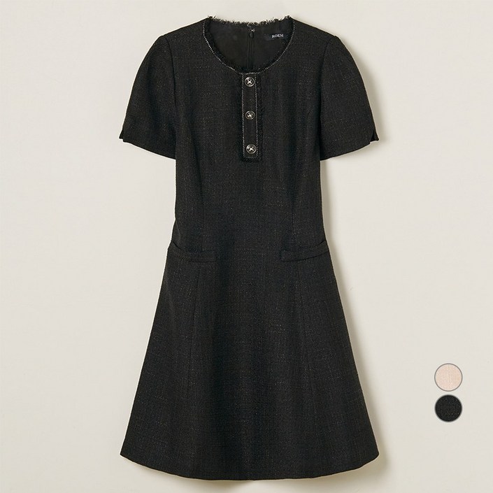 로엠 여성용 트위드 반팔 미니 원피스