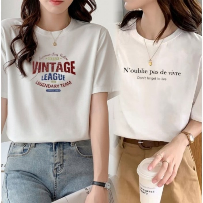프리티쥬시 VINTAGE 여성 프린트 레터링 면 반팔티 반팔티셔츠 2종세트 프리티쥬시 VINTAGE 여성 프린트 레터링 면 반팔티 반팔티셔츠 2종세트
