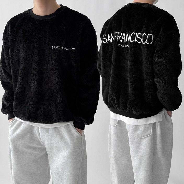 빠델 양면 털 샌프란 오버핏 맨투맨