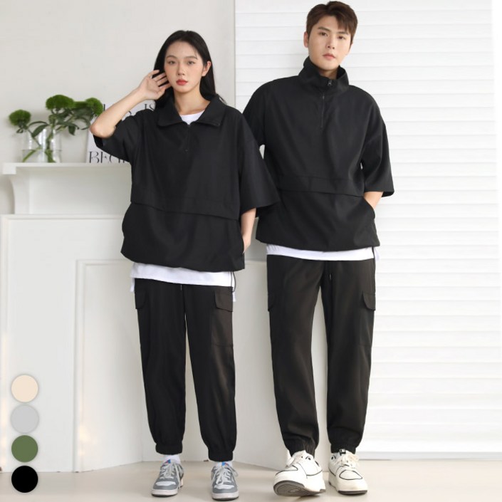 텐클로 빅사이즈 상의 90140 남녀공용 바람막이 반집업 반팔 아노락  조거 팬츠 트레이닝 상하세트