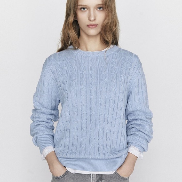 AK플라자 지오다노 여자 봄 가을 케이블 니트 스웨터 650535