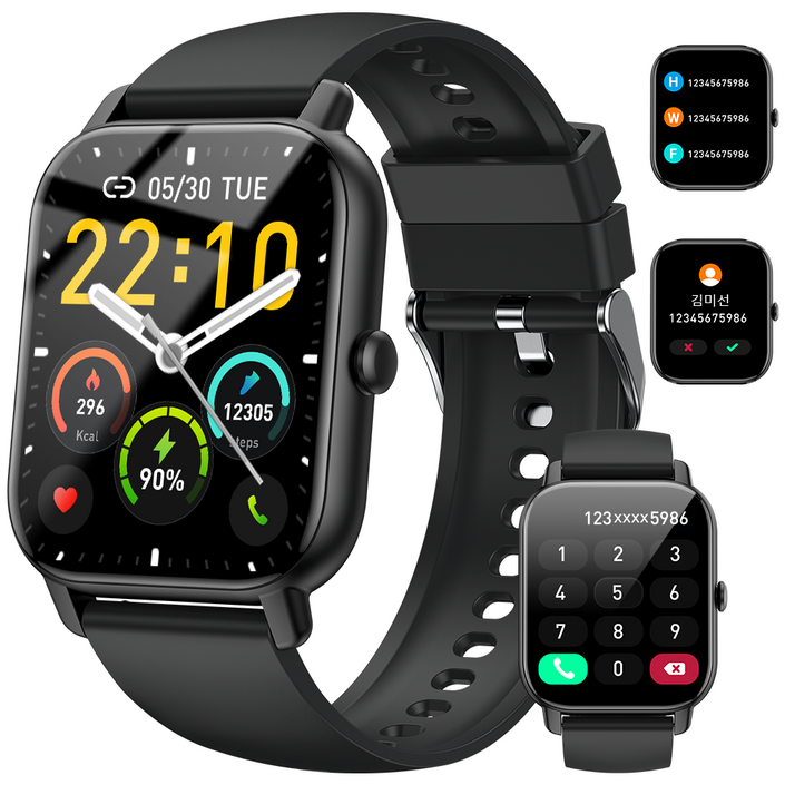 Donerton 블루투스 통화 스마트워치 P66 초등학생 아동시계 스포츠워치 한글판, 블루투스, 4.699cm, 블랙
