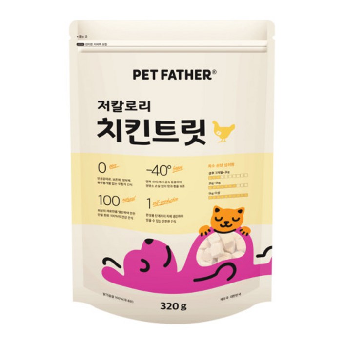 펫파더 고양이간식 동결건조 간식 대용량, 1개, 320g, 치킨 펫파더 고양이간식 동결건조 간식 대용량, 1개, 320g, 치킨