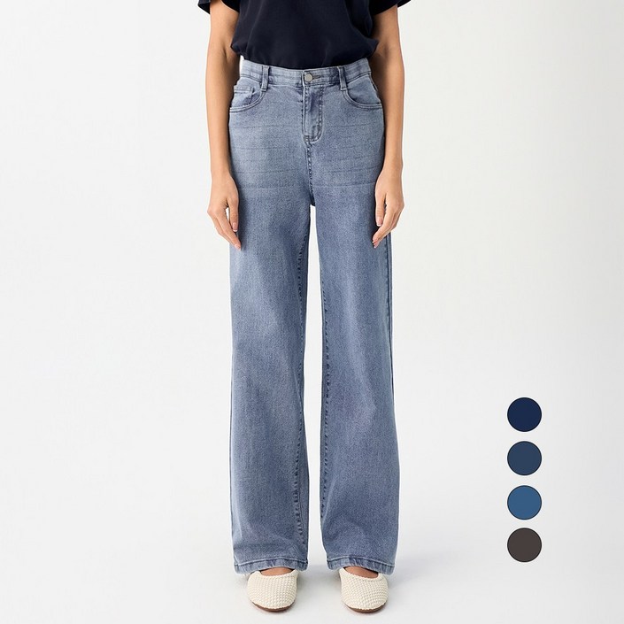 엘블로썸 여성 숏,기본,롱 스판 와이드 허리편한 히든밴드 청바지