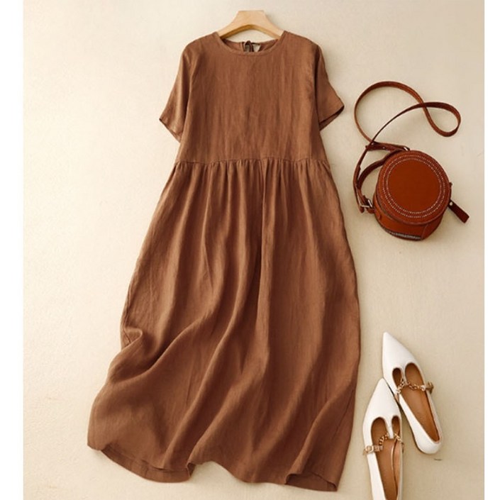 르샌느앤 린넨 혼방 원피스 여름 치마 면혼방 빅사이즈 원피스 루즈핏 퍼프  롱원피스