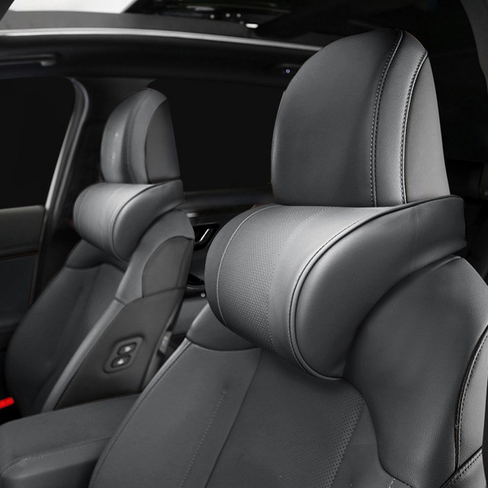 지엠지모터스 차량용 목쿠션 타공 가죽 메모리폼 목베게 헤드레스트 쿠션 2P 리얼넥, 리얼넥 블랙 2p, 1세트