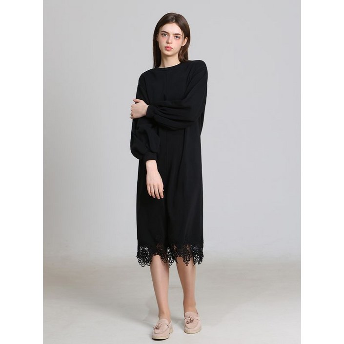 오조크 오조크(OZOC)  퍼프 롱 레이스 원피스 (택가격: 59000원)