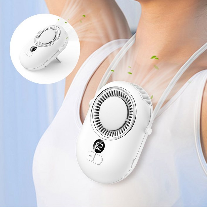 CCAGU 목걸이 선풍기 충전식 BLDC 휴대용 탁상용 허리 벨트용 3 in 1 캠핑 넥선풍기 2500mAh, 화이트