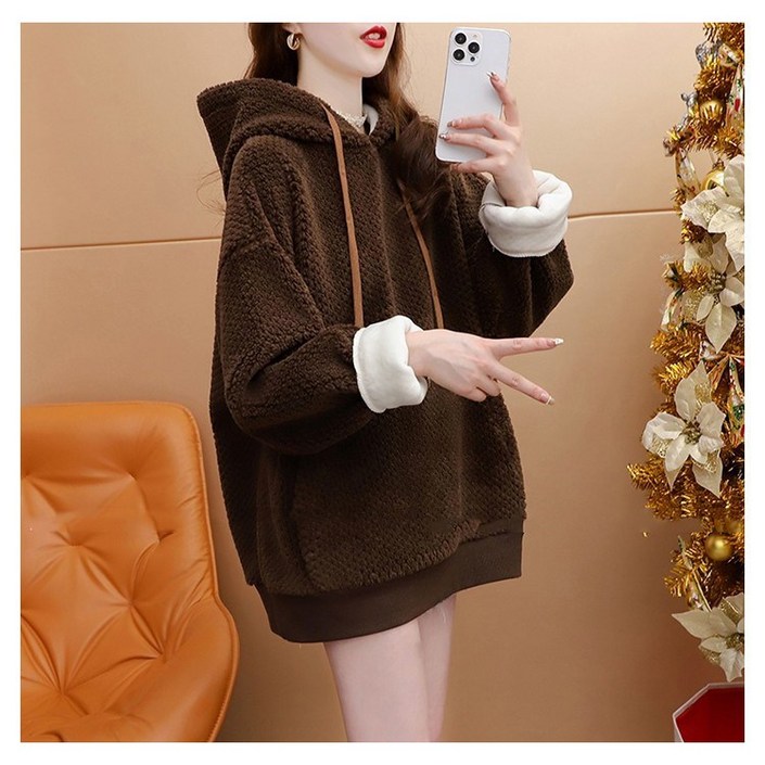 ORZQU 여성 겨울 루즈핏 캐주얼  맨투맨 패션 방한 양털후드집업