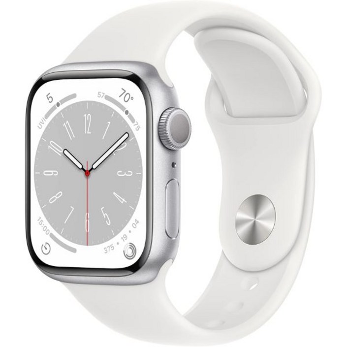 Apple Watch 시리즈 8 GPS, 41mm  흰색 스포츠 밴드가 있는 실버 알루미늄 케이스, ML갱신
