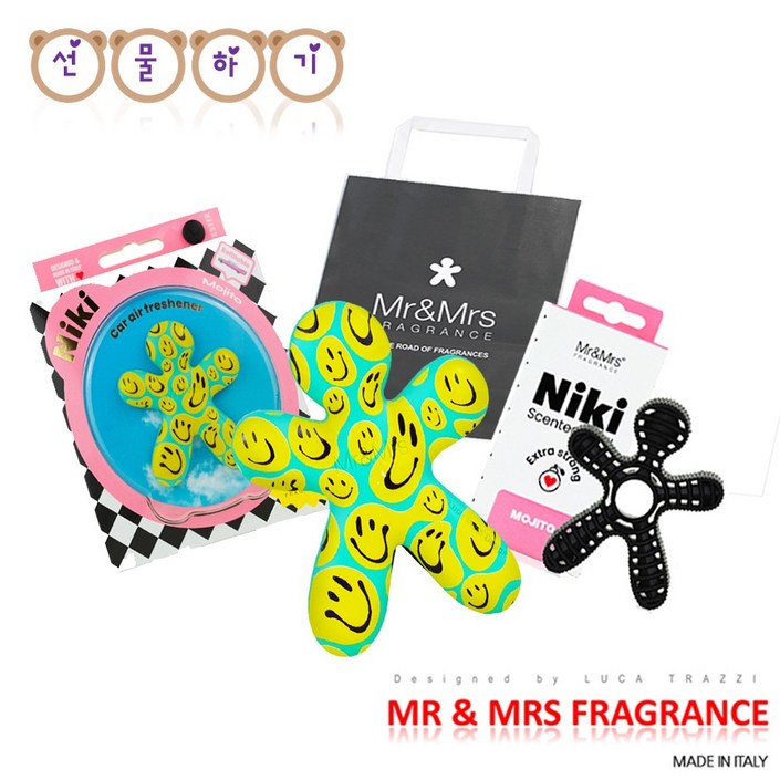 미스터앤미세스 차량용방향제 니키 데코 선물 SET 쇼핑백증정, 1세트, 니키본품 데코 스파이시우드