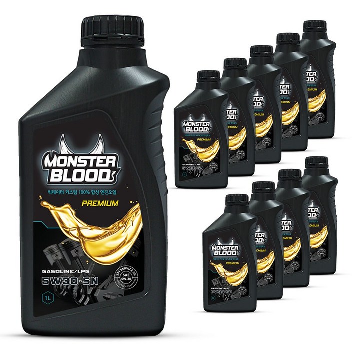 몬스터블러드 프리미엄 가솔린 LPG 엔진오일, 10개, 5w30, 1L, 가솔린용 5W30 SP 몬스터블러드 프리미엄 가솔린 LPG 엔진오일, 10개, 5w30, 1L, 가솔린용 5W30 SP