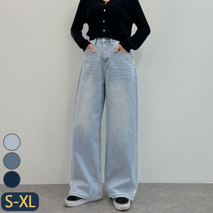 쏘옷 여성용 어센틱 워싱 하이웨이스트 와이드핏 데님 청바지 면100 사계절