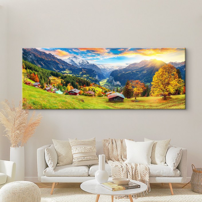 더 아트컴퍼니 세계 여행 명소 도시 인테리어 해외 국내 풍경 사진 거실 풍수 그림 캔버스 와이드 액자 74종 150번, 24. 알프스 뱅겐마을 풍경