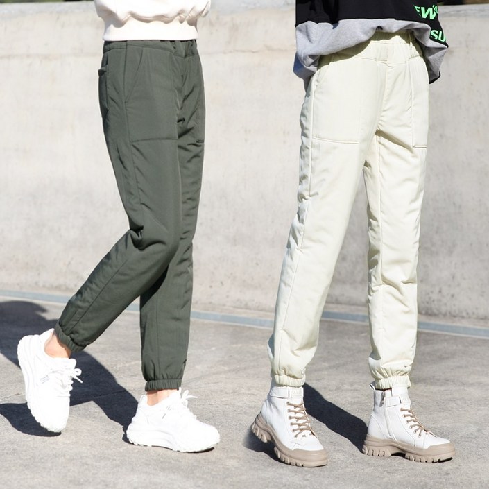 동대문스타일 여자 패딩바지 사각 패널 포켓 밴딩 조거 겨울 보온 팬츠 여성 방한 누빔 밴드 PANTS