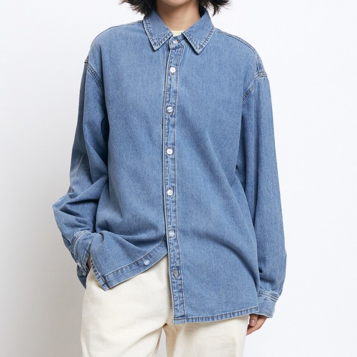 [GTM] SQ-9002 릴렉스드데님긴팔셔츠 여자 청남방 긴팔 오버핏 체형보완 3컬러 빅사이즈