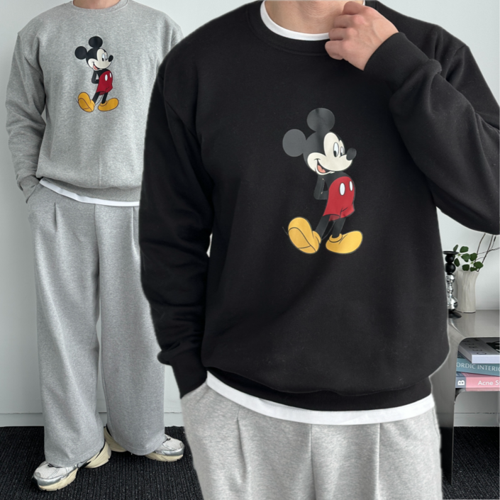 기모 디즈니 캐릭터 미키맨투맨 커플 미키마우스 맨투맨