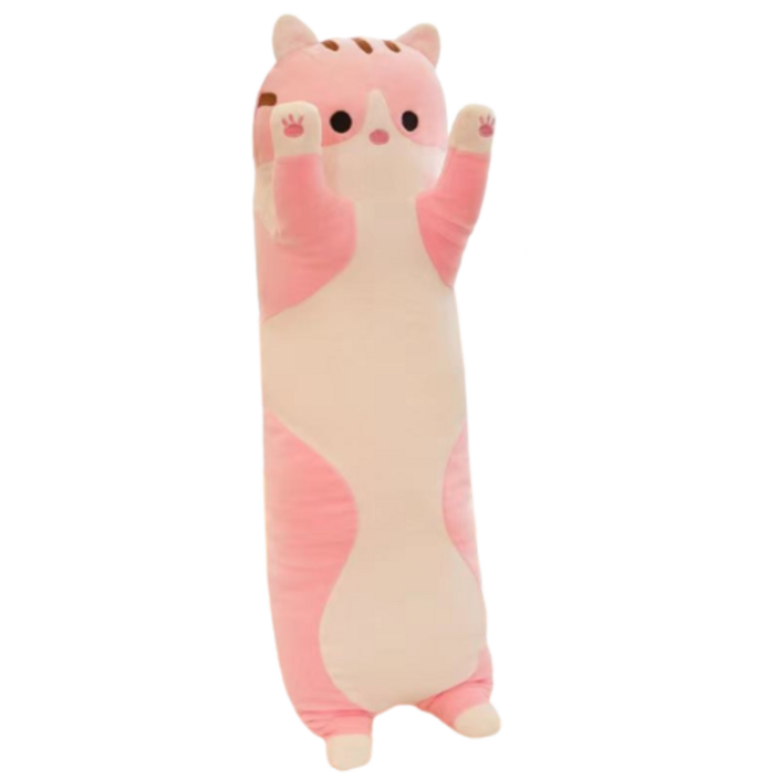 Haengbuk 고양이 바디필로우 인형 귀여운 베개 캐릭터 롱쿠션 생일 선물, 핑크