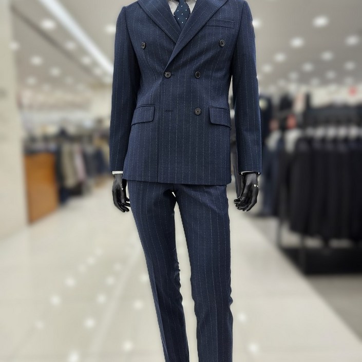 파렌하이트 24FW  다크그린 스트라이프 플란넬라 더블 브레스티드 정장 세트 FJJ2371