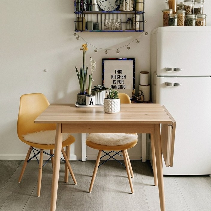 이케아 1인용 2인용 원룸 식탁 반원 반달 반타원 사각 식탁 테이블, 확장형테이블[사각,네추럴], 4인용