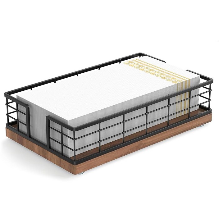 욕실용 위칸 게스트 타월 홀더 트레이, 오크 및 철제 냅킨 파우더룸 식탁용 나무 바구니 일회용 종이 핸드 블랙  호두