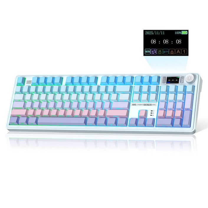 LINGBAO K108Pro 저소음 솜사탕축 LCD 블루투스 게이밍 기계식 키보드 한글, 풀배열 108키, Gradient