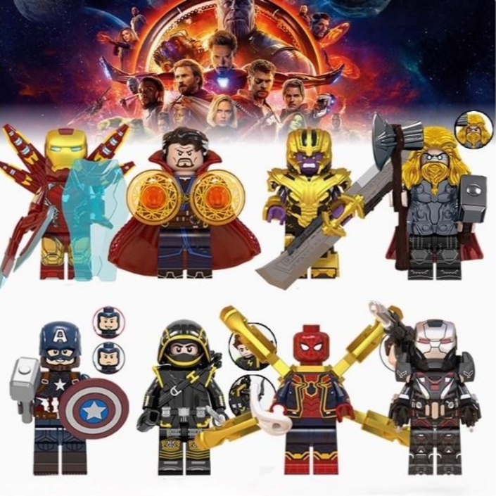 한마 마블 어벤져스 엔드게임 슈퍼 히어로 미니 피규어 블럭 8종 아이언맨 워머신 캡틴아메리카 타노스 토르 닥터스트레인지 스파이더맨 호크아이