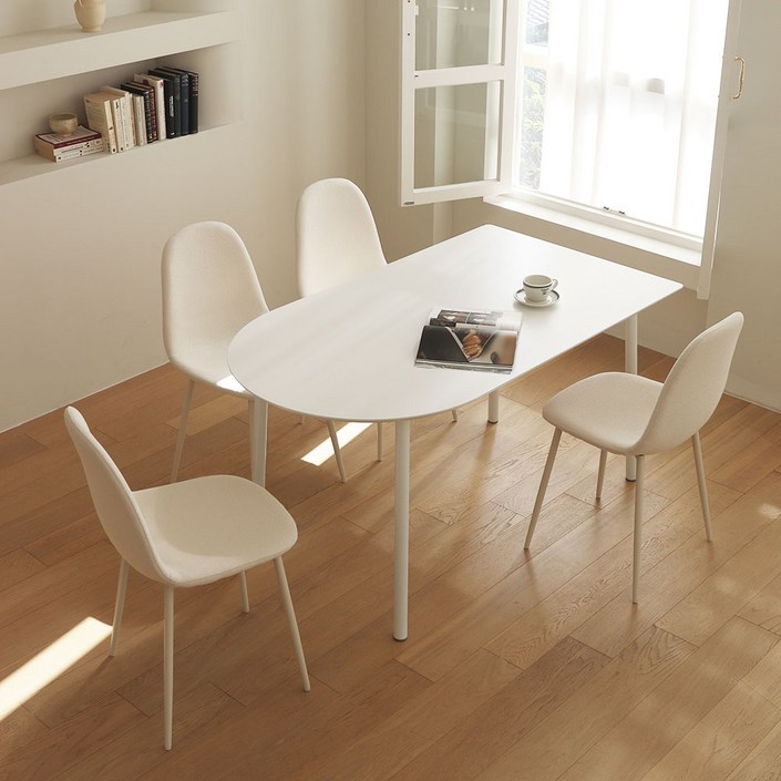 국내제작 EO비알프렌드 화이트 라미네이트 반타원 식탁 디디테이블