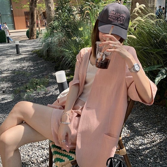 에쥬아 여름 반팔 정장 루즈핏 블레이저 오피스록 재킷 상의