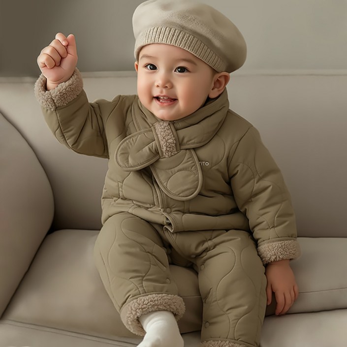 몽실이 누빔 우주복 머플러 세트 유아 아동 겨울 털안감 외출복 남아 여아