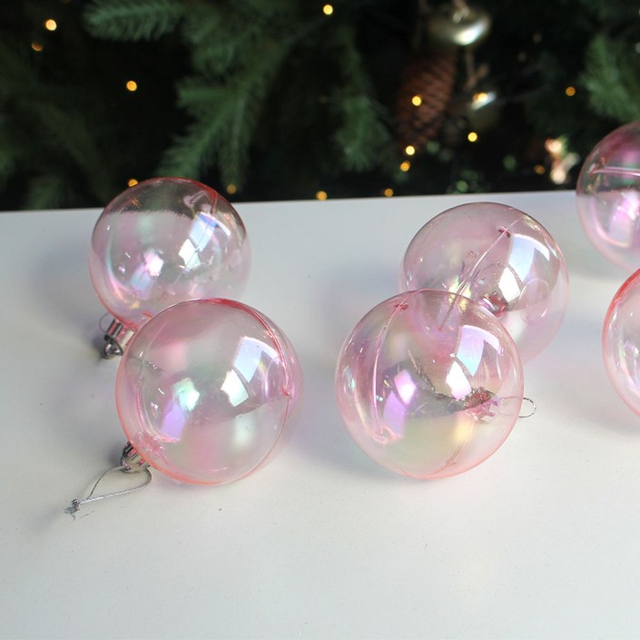 [왓위셀] 오로라 투명 오너먼트(투명 화이트 핑크) 홀로그램 크리스마스 트리 장식, 12개, 핑크 오로라