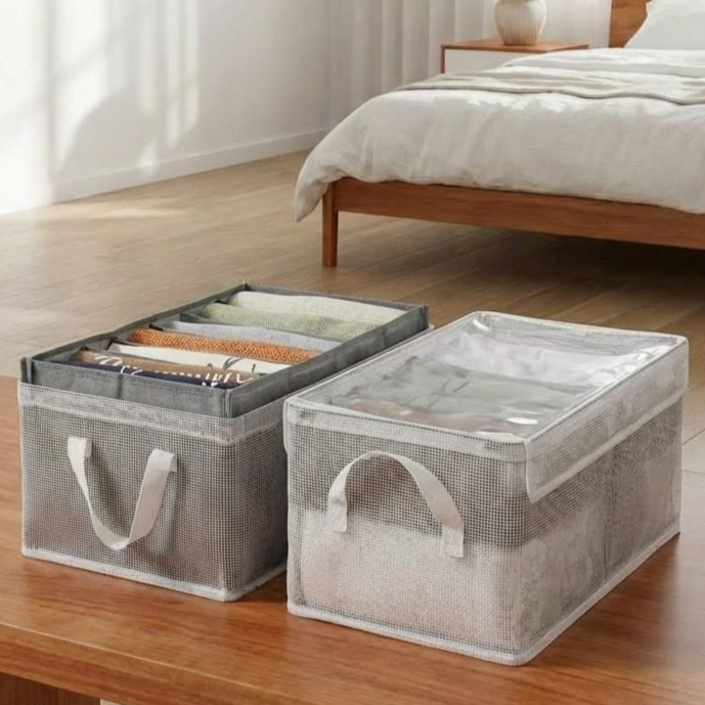 튼튼 프레임 의류 정리함 3종 세트 뚜껑오픈칸막이형, 화이트그레이, 3개