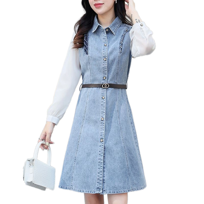 셀럽당  여성 가을 데님 원피스 a라인 블라우스 미디 원피스  K1589-KR