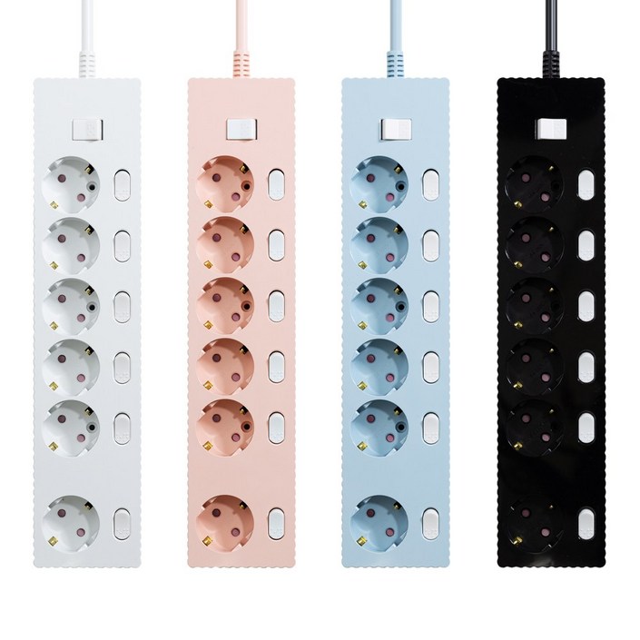쿠폰19 파워존 자동소화 웨이브 멀티탭 콘센트 화재예방 개별 절전 과부하차단 6구, 자동소화 개별 6구 파스텔핑크, 1개