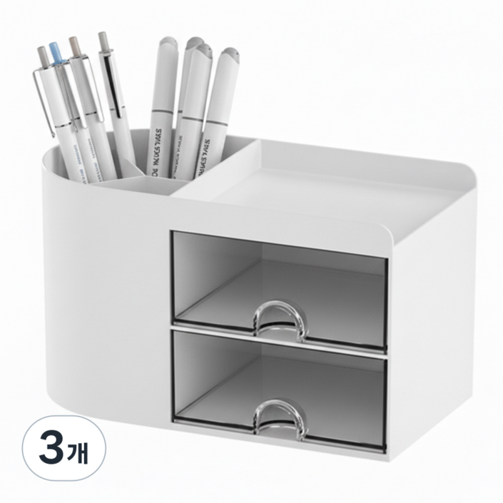 일상의힘 데스크 오거나이저 책상 정리 라운드형 연필꽂이, 3개, 화이트