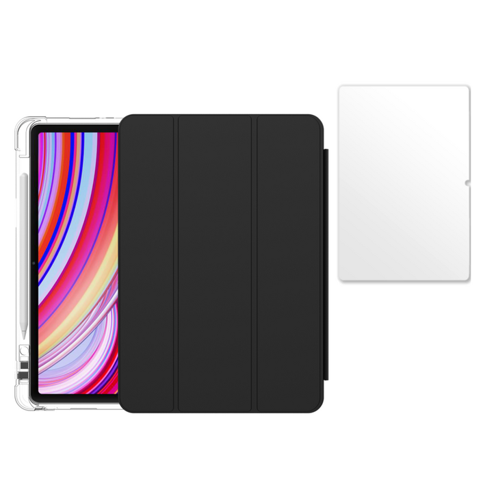 칸탐 샤오미 패드 호환 커버 케이스  강화유리 액정보호필름 세트, 블랙, 1개