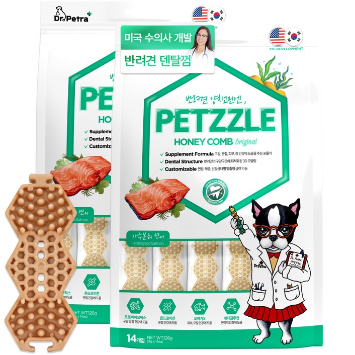 닥터페트라 강아지 펫즐 허니콤 덴탈껌, 가수분해연어맛, 9g, 28개